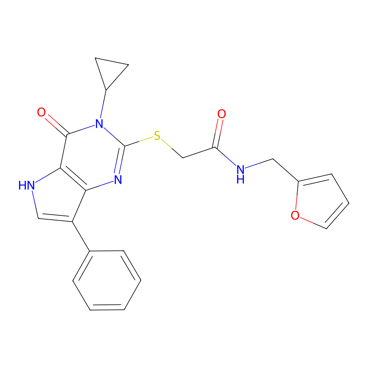 2-({3-cyclopropyl-4-oxo-7-phenyl-3H,4H,5H-pyrrolo[3,2-d]pyrimidin-2-yl}sulfanyl)-N-[(furan-2-yl)methyl]acetamide molecular structure, CAS 1021258-55-8