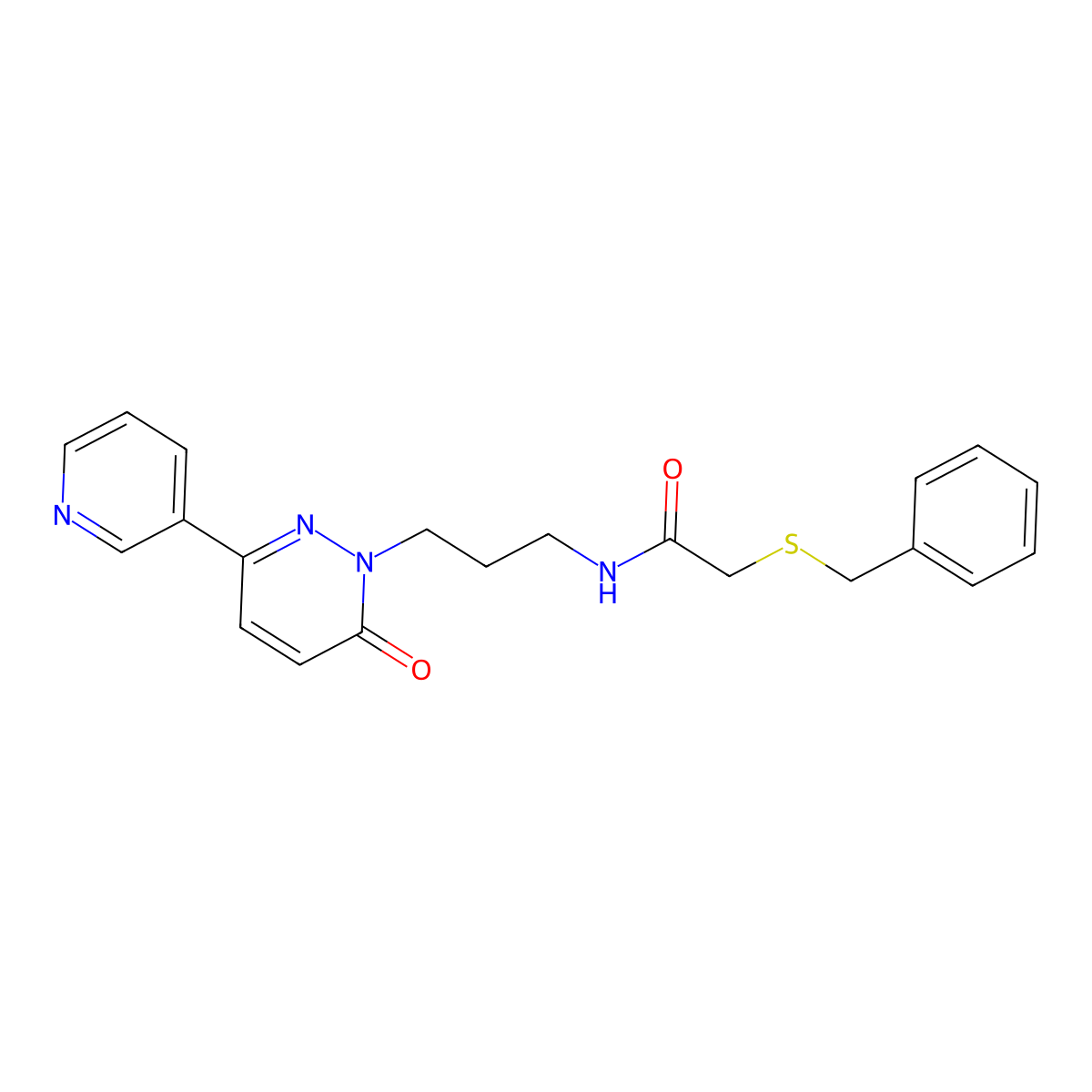 2-(benzylthio)-N-(3-(6-oxo-3-(pyridin-3-yl)pyridazin-1(6H)-yl)propyl)acetamide molecular structure, CAS 1021258-57-0