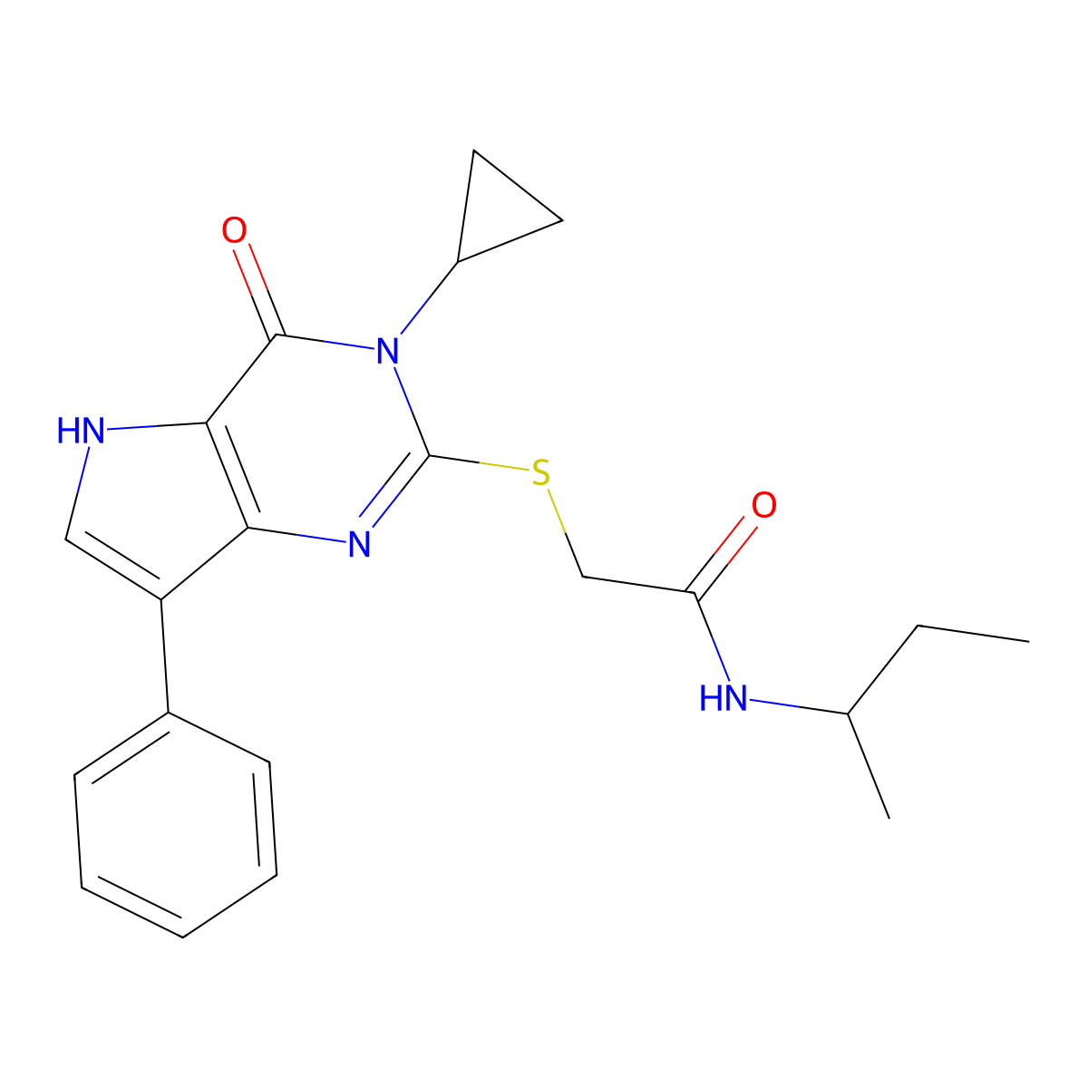 N-(sec-butyl)-2-((3-cyclopropyl-4-oxo-7-phenyl-4,5-dihydro-3H-pyrrolo[3,2-d]pyrimidin-2-yl)thio)acetamide molecular structure, CAS 1021258-58-1