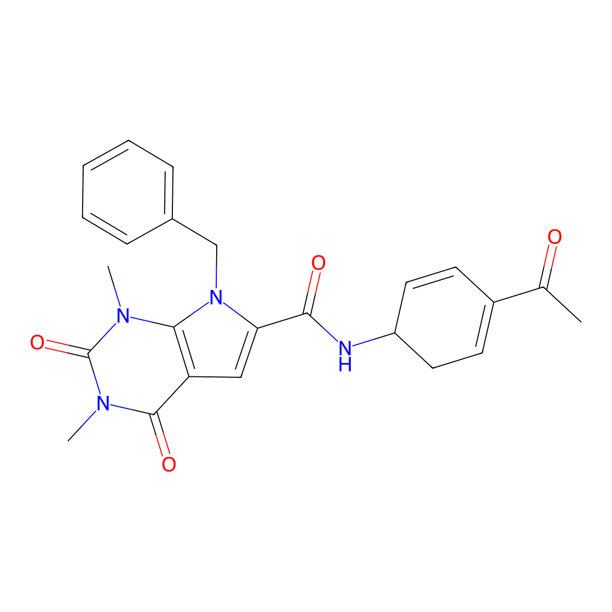 N-(4-acetylcyclohexa-2,4-dien-1-yl)-7-benzyl-1,3-dimethyl-2,4-dioxo-2,3,4,7-tetrahydro-1H-pyrrolo[2,3-d]pyrimidine-6-carboxamide molecular structure, CAS 1021258-64-9