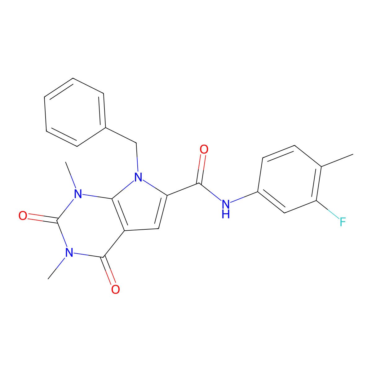 7-benzyl-N-(3-fluoro-4-methylphenyl)-1,3-dimethyl-2,4-dioxo-2,3,4,7-tetrahydro-1H-pyrrolo[2,3-d]pyrimidine-6-carboxamide molecular structure, CAS 1021258-65-0
