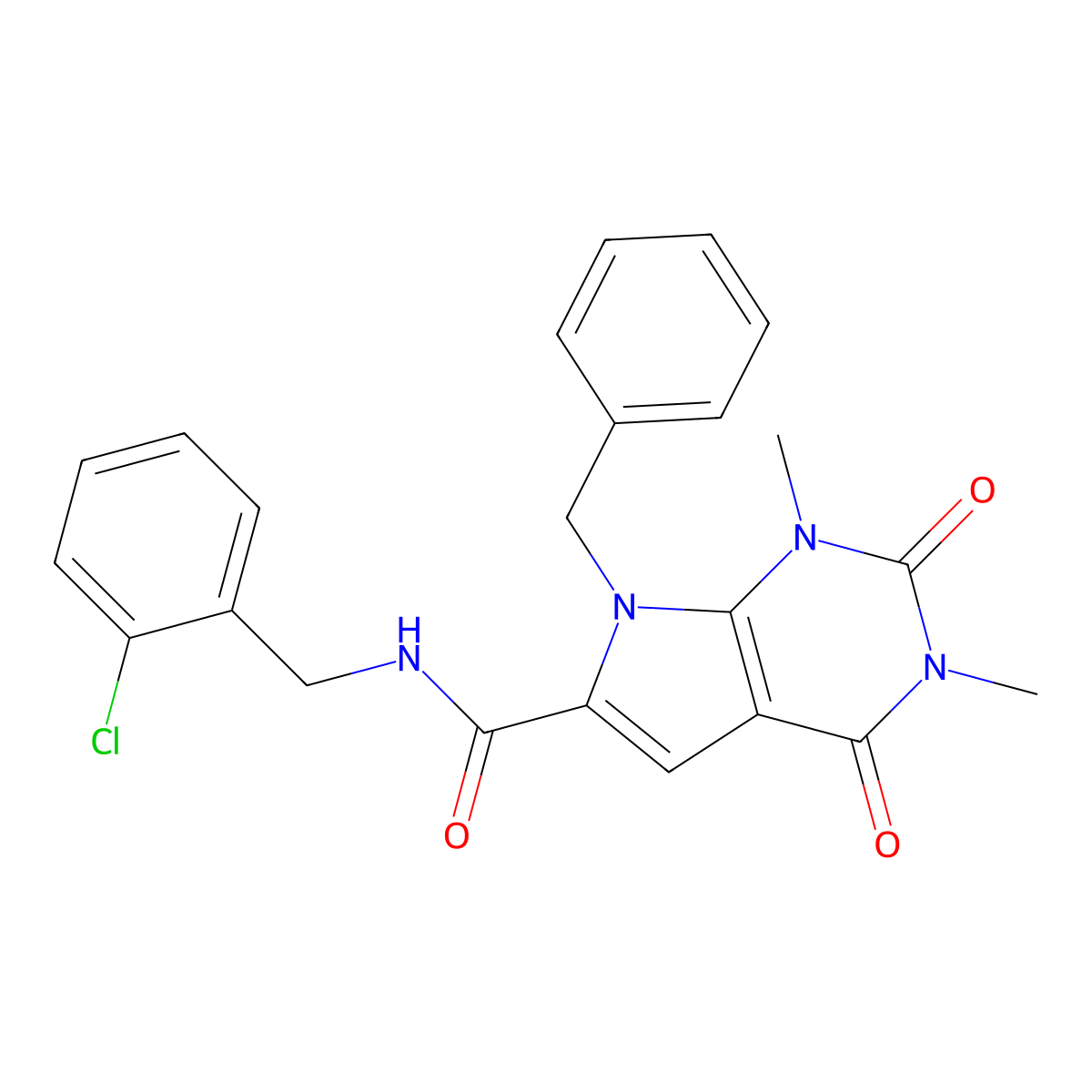 7-benzyl-N-(2-chlorobenzyl)-1,3-dimethyl-2,4-dioxo-2,3,4,7-tetrahydro-1H-pyrrolo[2,3-d]pyrimidine-6-carboxamide molecular structure, CAS 1021258-69-4