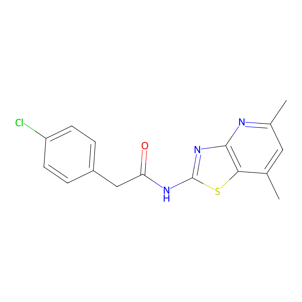 2-(4-chlorophenyl)-N-{5,7-dimethyl-[1,3]thiazolo[4,5-b]pyridin-2-yl}acetamide molecular structure, CAS 1021258-70-7