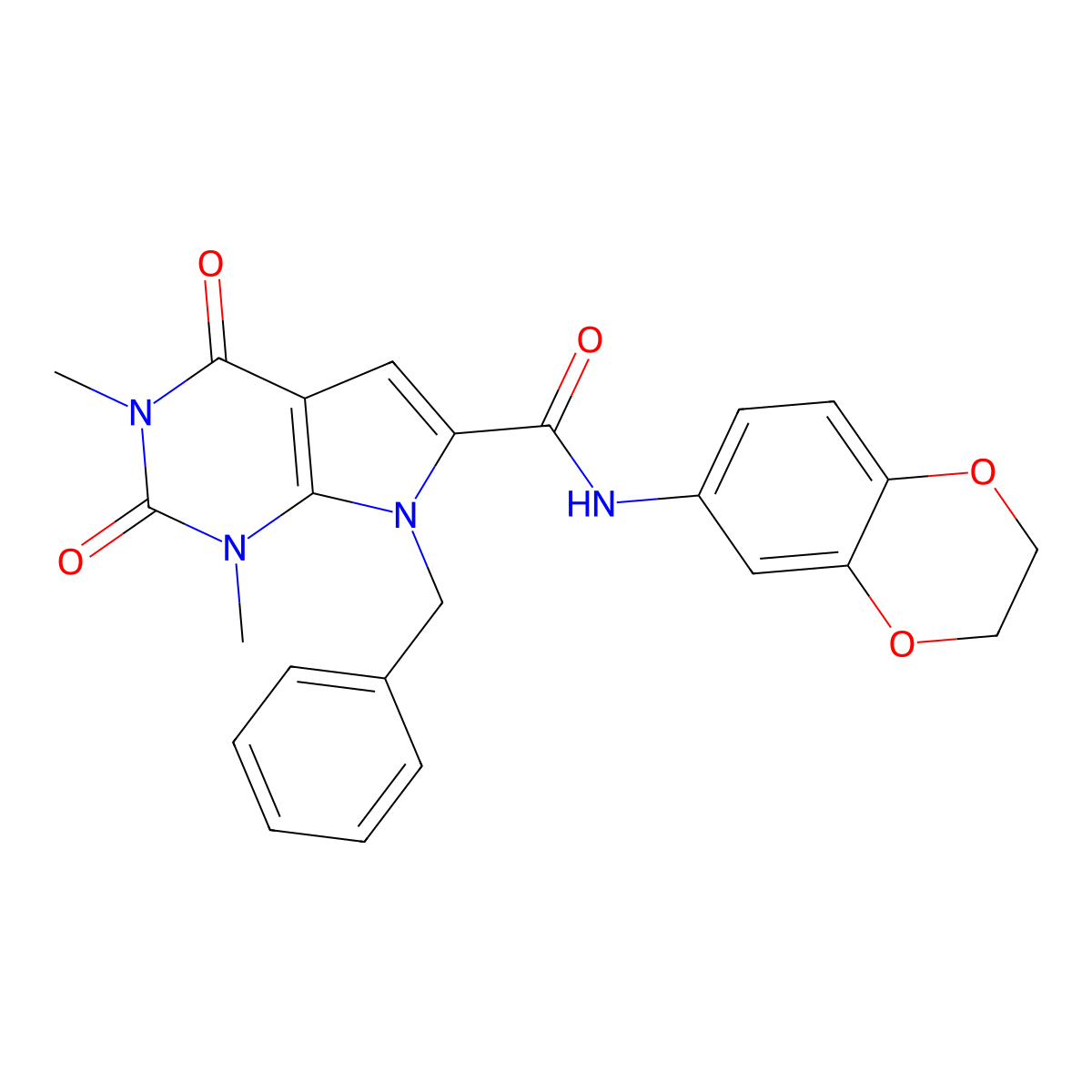 7-benzyl-N-(2,3-dihydrobenzo[b][1,4]dioxin-6-yl)-1,3-dimethyl-2,4-dioxo-2,3,4,7-tetrahydro-1H-pyrrolo[2,3-d]pyrimidine-6-carboxamide molecular structure, CAS 1021258-71-8