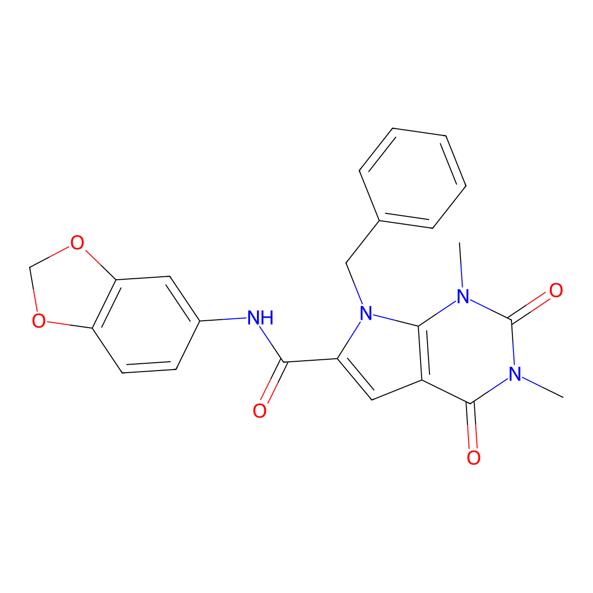 N-(benzo[d][1,3]dioxol-5-yl)-7-benzyl-1,3-dimethyl-2,4-dioxo-2,3,4,7-tetrahydro-1H-pyrrolo[2,3-d]pyrimidine-6-carboxamide molecular structure, CAS 1021258-72-9