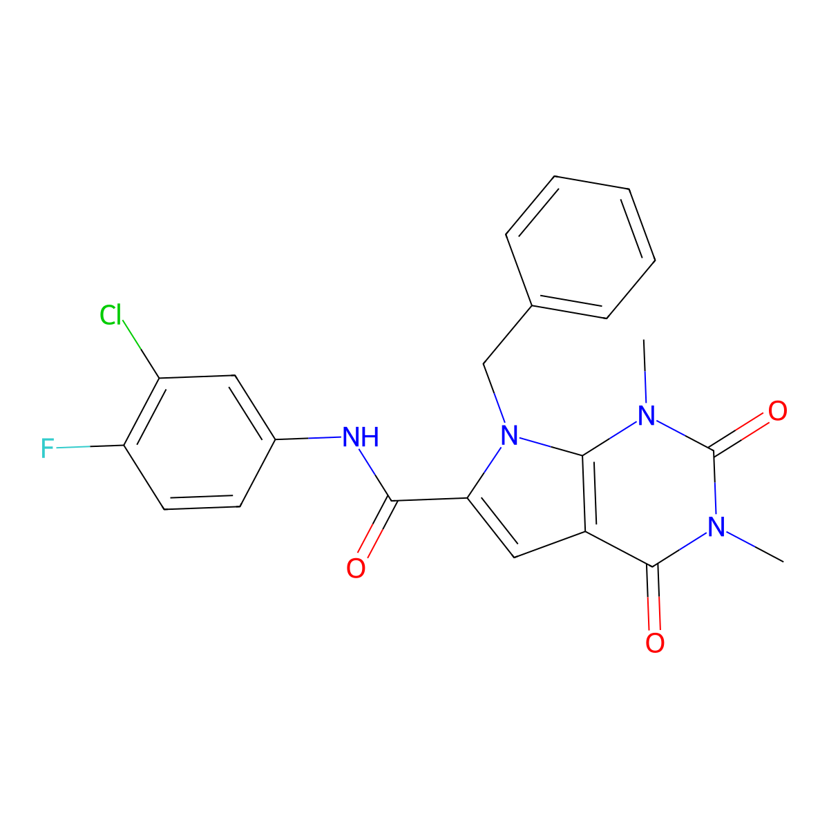 7-benzyl-N-(3-chloro-4-fluorophenyl)-1,3-dimethyl-2,4-dioxo-2,3,4,7-tetrahydro-1H-pyrrolo[2,3-d]pyrimidine-6-carboxamide molecular structure, CAS 1021258-76-3