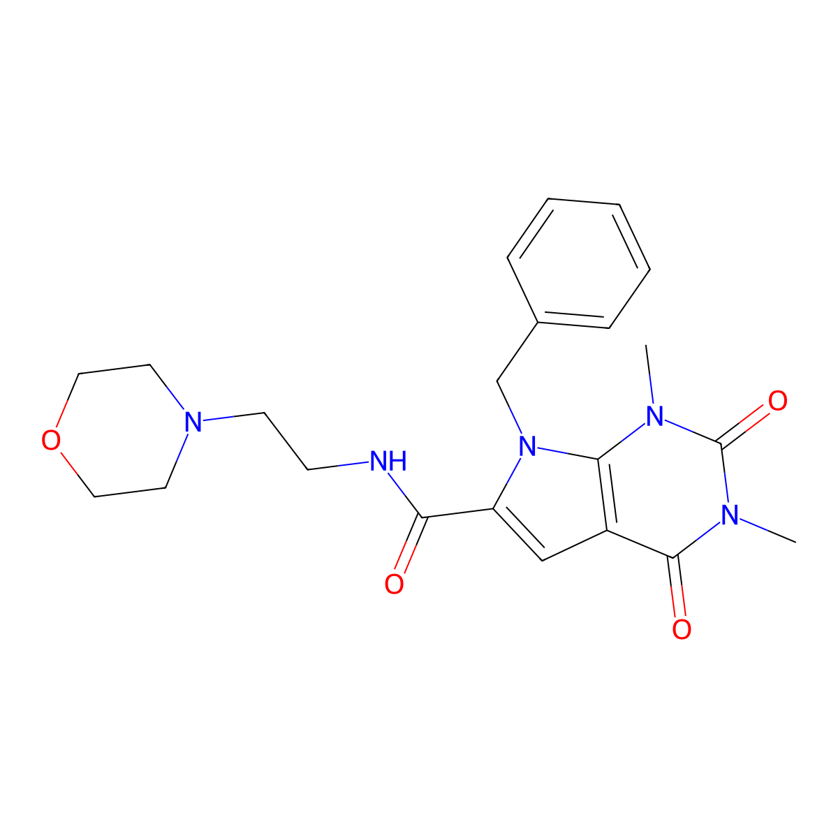 7-benzyl-1,3-dimethyl-N-(2-morpholinoethyl)-2,4-dioxo-2,3,4,7-tetrahydro-1H-pyrrolo[2,3-d]pyrimidine-6-carboxamide molecular structure, CAS 1021258-78-5