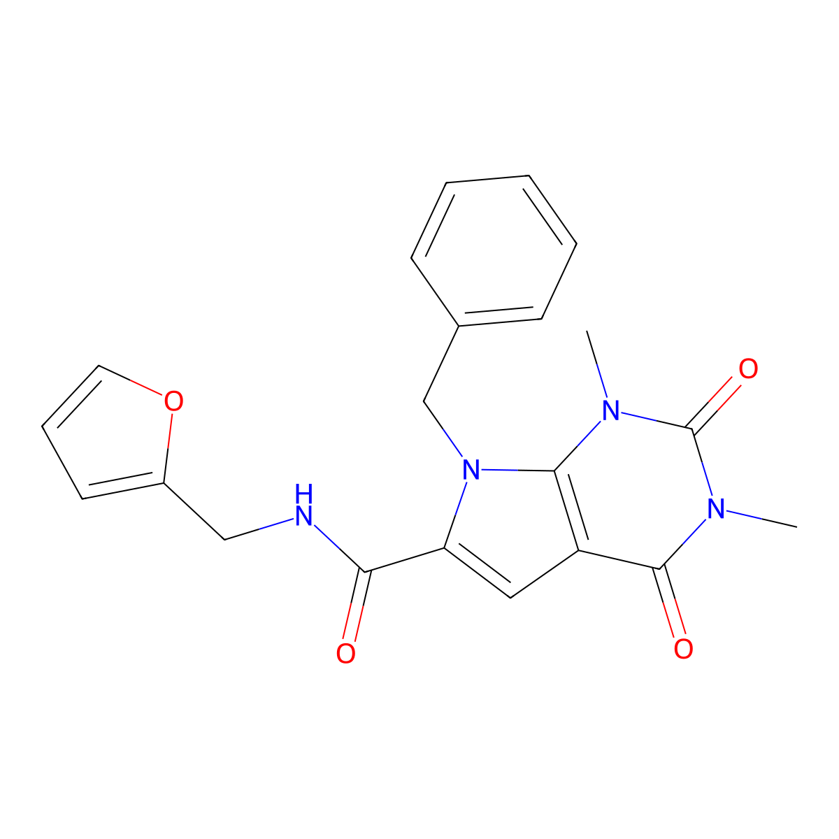 7-benzyl-N-(furan-2-ylmethyl)-1,3-dimethyl-2,4-dioxo-2,3,4,7-tetrahydro-1H-pyrrolo[2,3-d]pyrimidine-6-carboxamide molecular structure, CAS 1021258-80-9