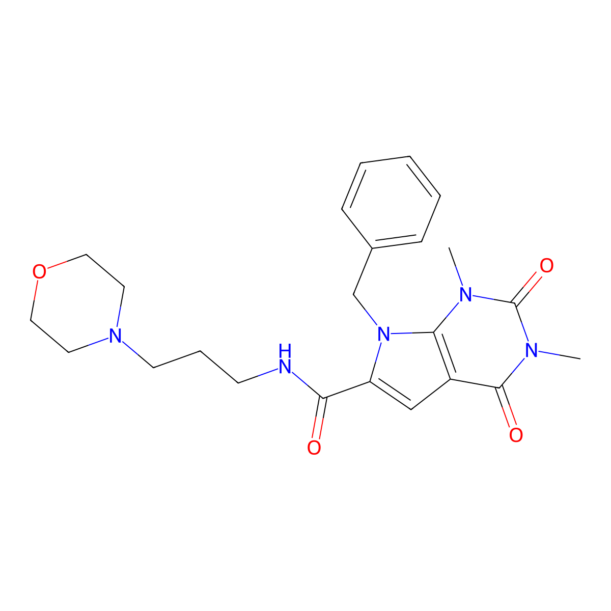 7-benzyl-1,3-dimethyl-N-(3-morpholinopropyl)-2,4-dioxo-2,3,4,7-tetrahydro-1H-pyrrolo[2,3-d]pyrimidine-6-carboxamide molecular structure, CAS 1021258-82-1