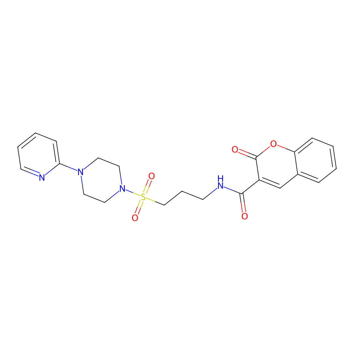 2-oxo-N-(3-((4-(pyridin-2-yl)piperazin-1-yl)sulfonyl)propyl)-2H-chromene-3-carboxamide molecular structure, CAS 1021258-85-4