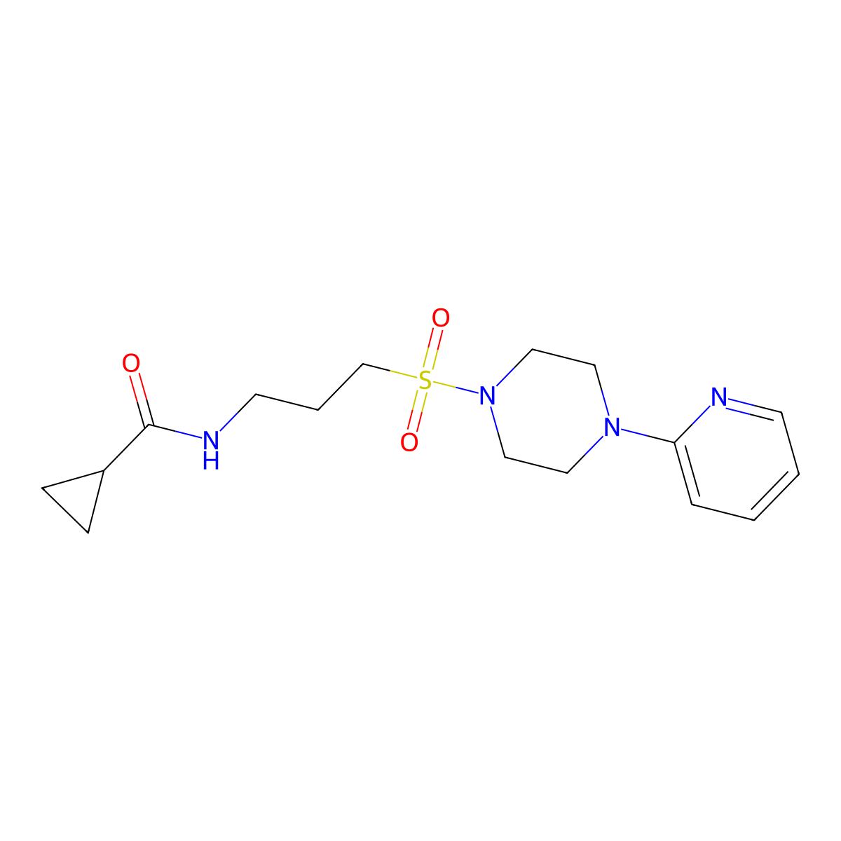 N-(3-((4-(pyridin-2-yl)piperazin-1-yl)sulfonyl)propyl)cyclopropanecarboxamide molecular structure, CAS 1021258-86-5