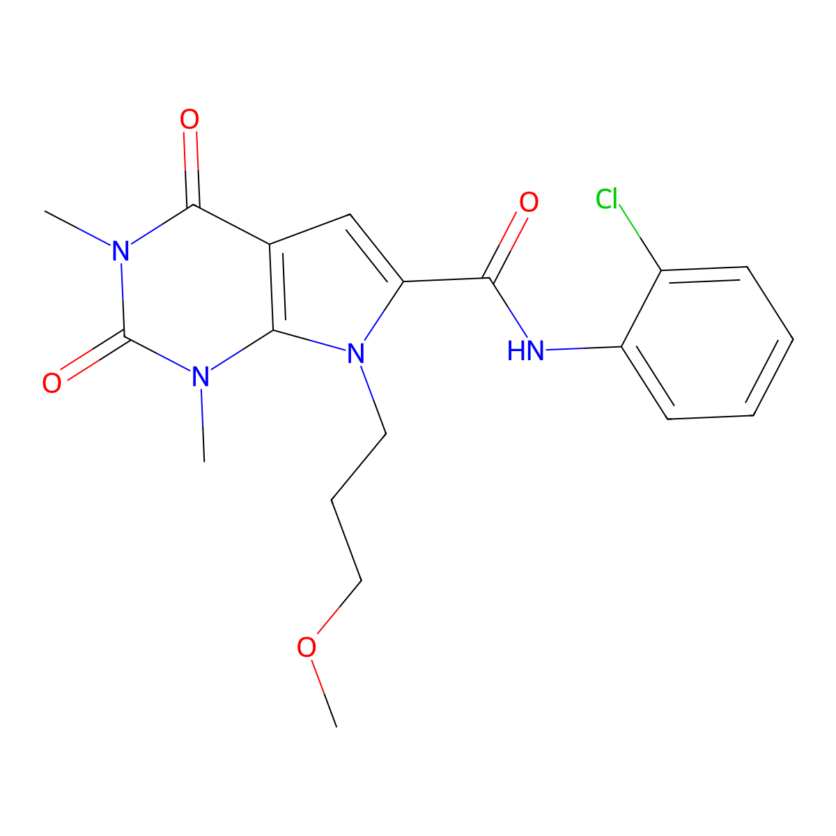 N-(2-chlorophenyl)-7-(3-methoxypropyl)-1,3-dimethyl-2,4-dioxo-2,3,4,7-tetrahydro-1H-pyrrolo[2,3-d]pyrimidine-6-carboxamide molecular structure, CAS 1021258-87-6
