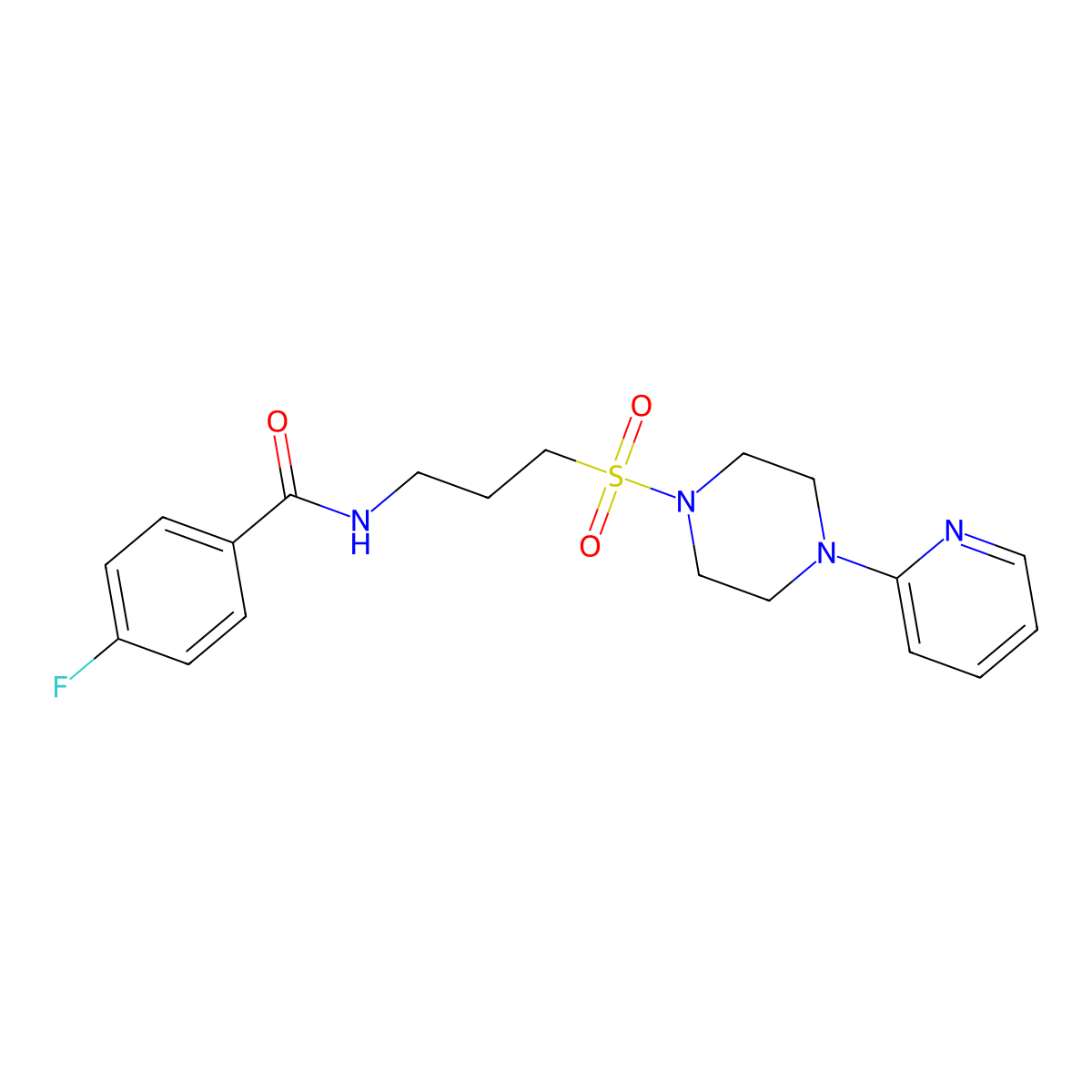 4-fluoro-N-(3-((4-(pyridin-2-yl)piperazin-1-yl)sulfonyl)propyl)benzamide molecular structure, CAS 1021258-89-8