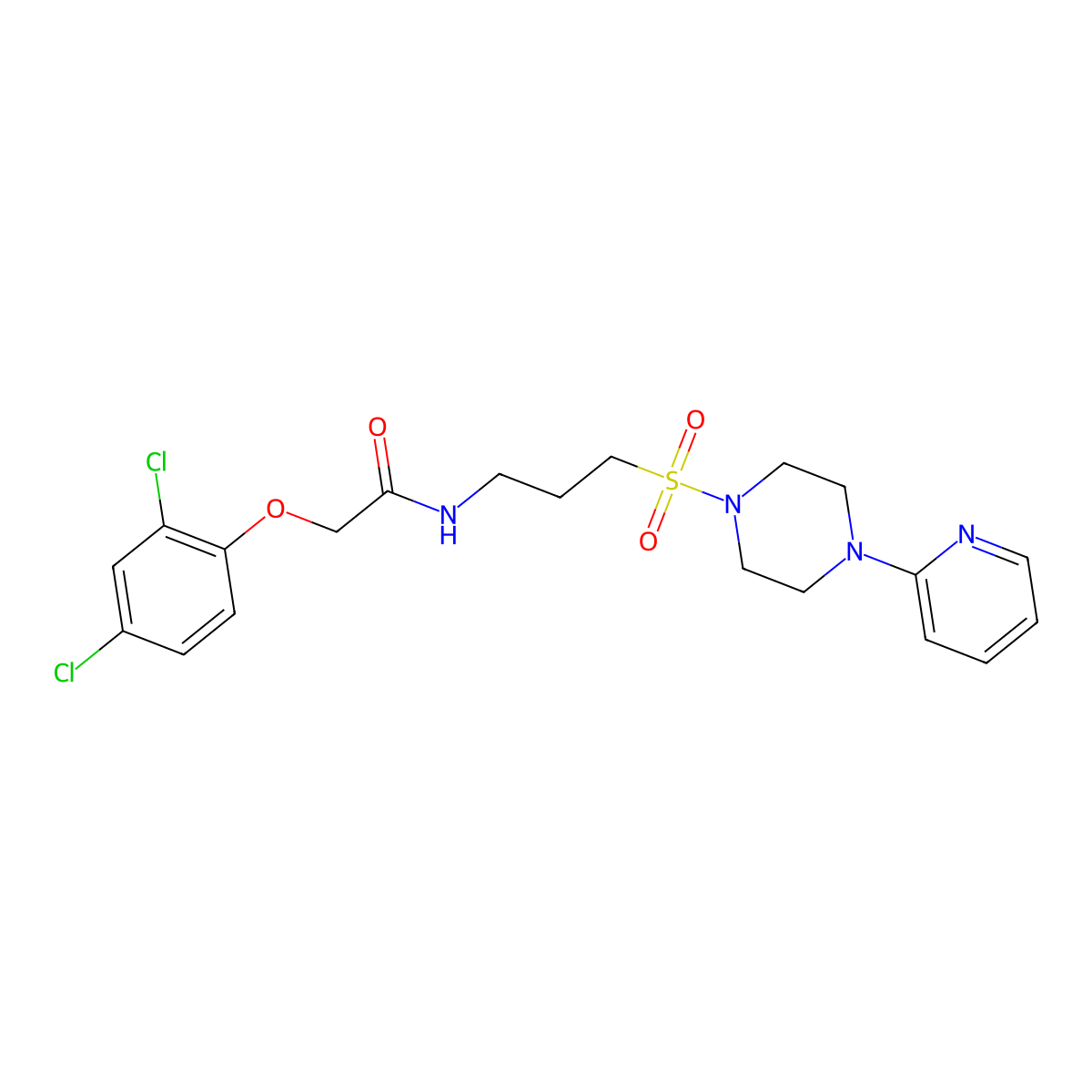2-(2,4-dichlorophenoxy)-N-(3-((4-(pyridin-2-yl)piperazin-1-yl)sulfonyl)propyl)acetamide molecular structure, CAS 1021258-92-3