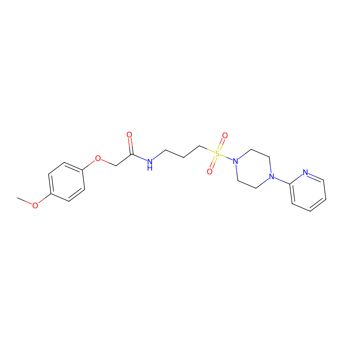 2-(4-methoxyphenoxy)-N-(3-((4-(pyridin-2-yl)piperazin-1-yl)sulfonyl)propyl)acetamide molecular structure, CAS 1021258-95-6