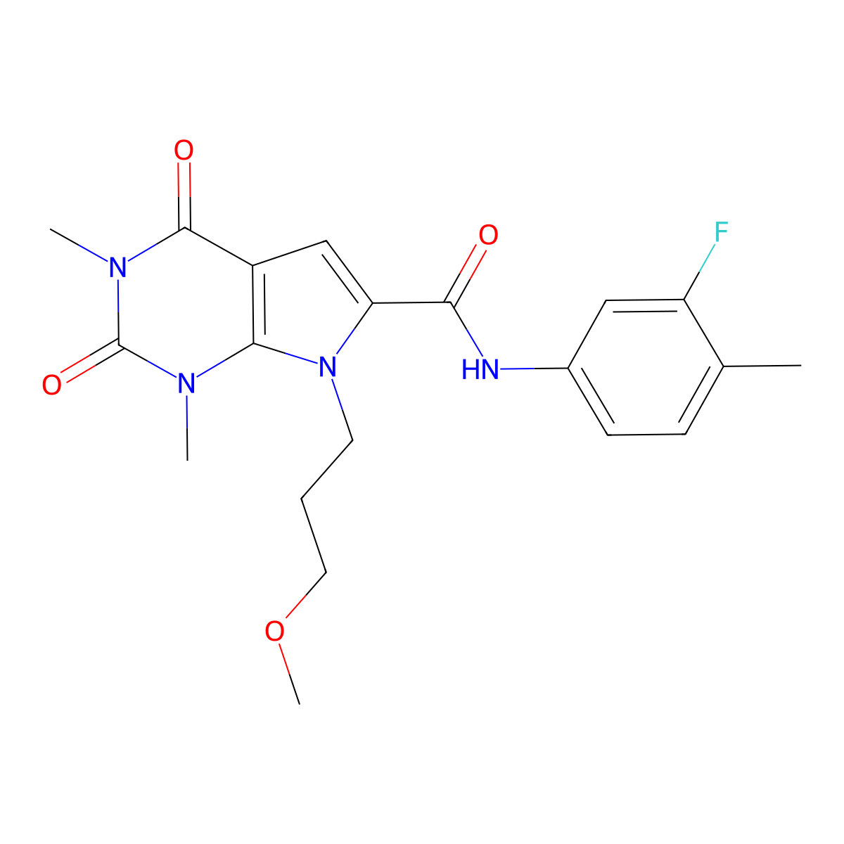 N-(3-fluoro-4-methylphenyl)-7-(3-methoxypropyl)-1,3-dimethyl-2,4-dioxo-2,3,4,7-tetrahydro-1H-pyrrolo[2,3-d]pyrimidine-6-carboxamide molecular structure, CAS 1021259-00-6
