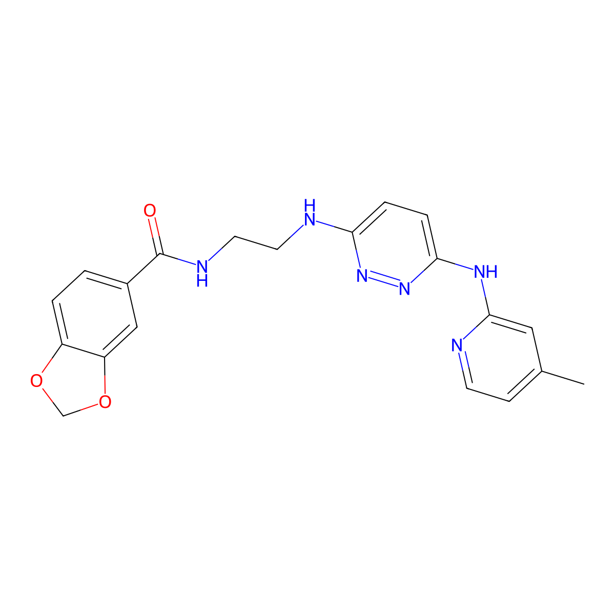 N-(2-((6-((4-methylpyridin-2-yl)amino)pyridazin-3-yl)amino)ethyl)benzo[d][1,3]dioxole-5-carboxamide molecular structure, CAS 1021259-01-7