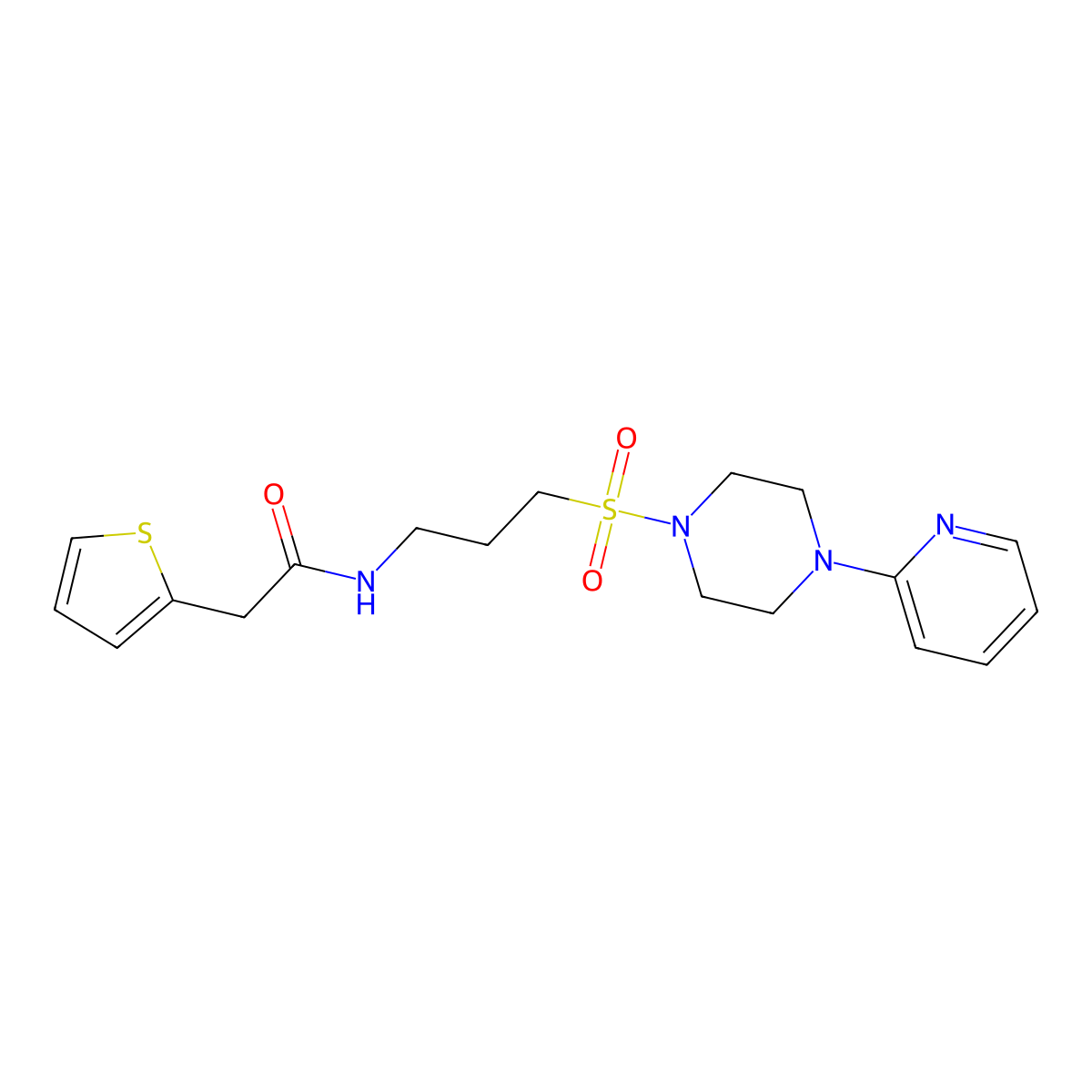 N-(3-((4-(pyridin-2-yl)piperazin-1-yl)sulfonyl)propyl)-2-(thiophen-2-yl)acetamide molecular structure, CAS 1021259-02-8