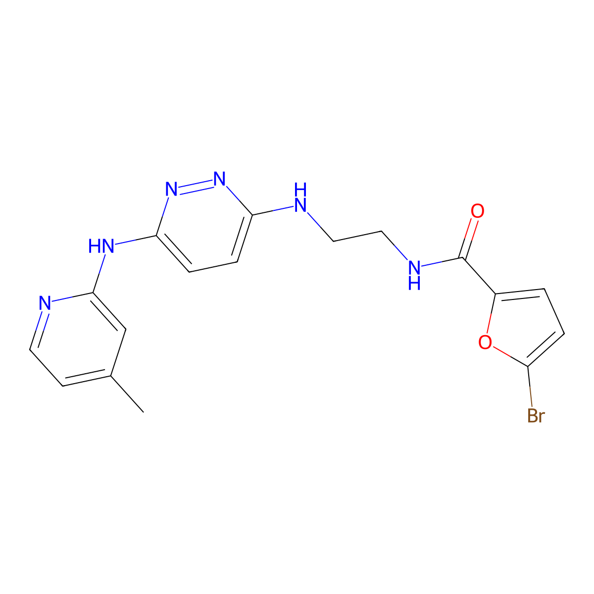 5-bromo-N-(2-((6-((4-methylpyridin-2-yl)amino)pyridazin-3-yl)amino)ethyl)furan-2-carboxamide molecular structure, CAS 1021259-03-9