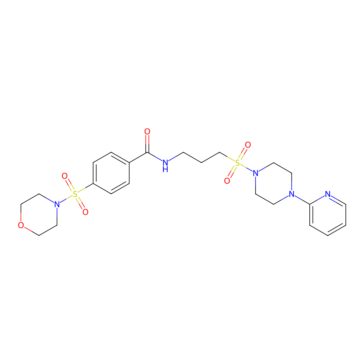 4-(morpholinosulfonyl)-N-(3-((4-(pyridin-2-yl)piperazin-1-yl)sulfonyl)propyl)benzamide molecular structure, CAS 1021259-06-2
