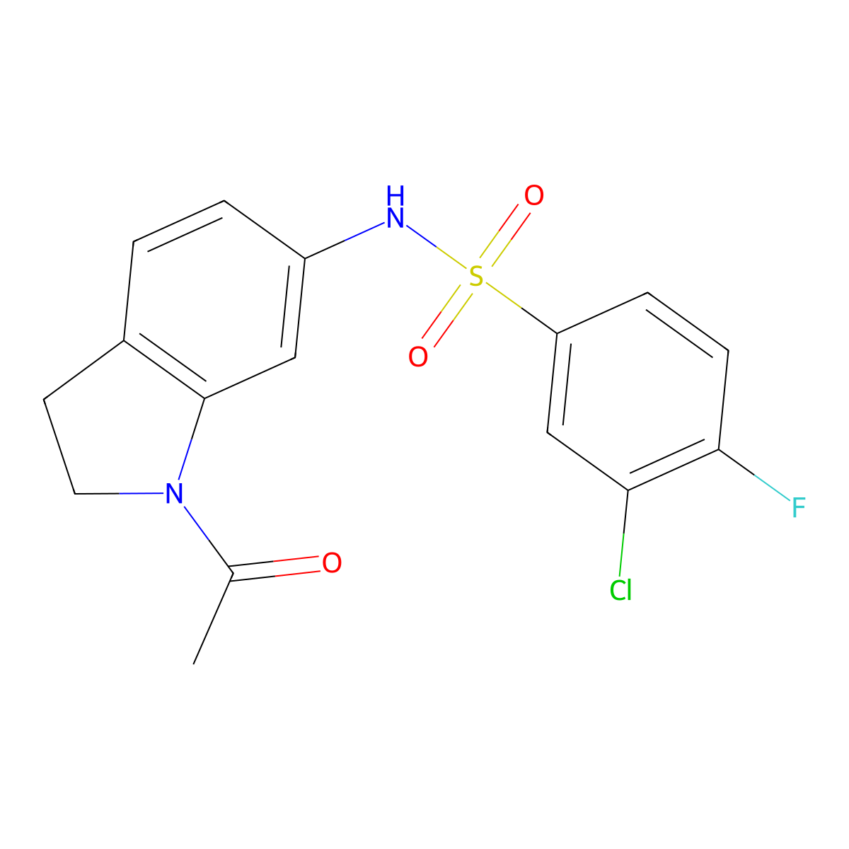 N-(1-acetylindolin-6-yl)-3-chloro-4-fluorobenzenesulfonamide molecular structure, CAS 1021259-12-0
