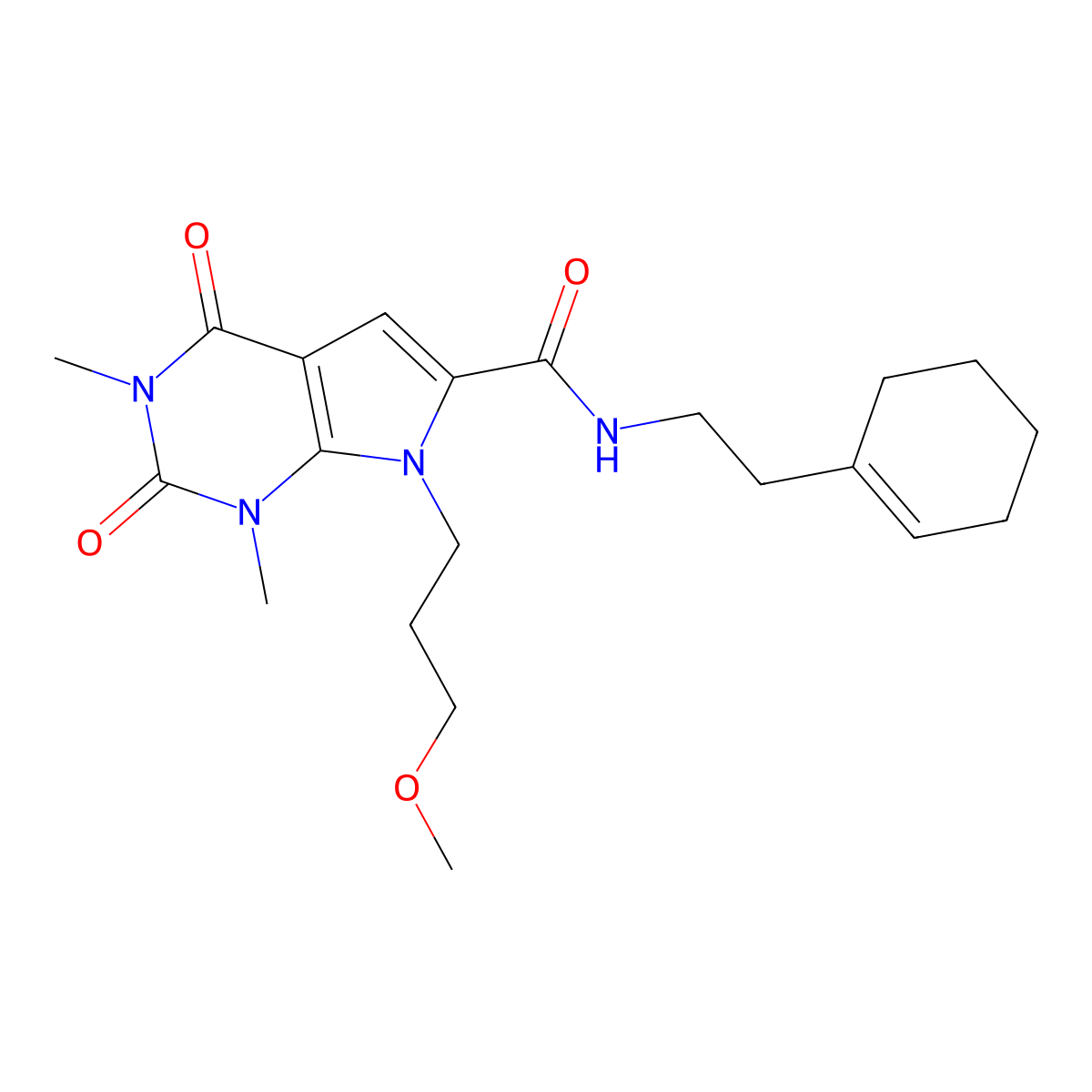 N-(2-(cyclohex-1-en-1-yl)ethyl)-7-(3-methoxypropyl)-1,3-dimethyl-2,4-dioxo-2,3,4,7-tetrahydro-1H-pyrrolo[2,3-d]pyrimidine-6-carboxamide molecular structure, CAS 1021259-13-1