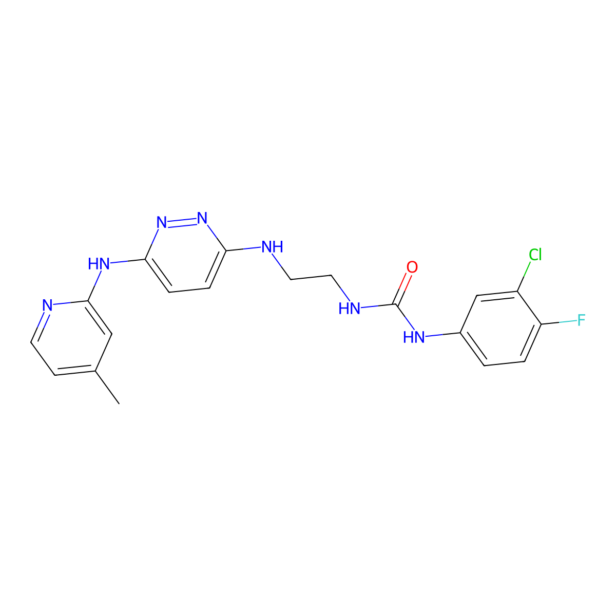 1-(3-Chloro-4-fluorophenyl)-3-(2-((6-((4-methylpyridin-2-yl)amino)pyridazin-3-yl)amino)ethyl)urea molecular structure, CAS 1021259-19-7