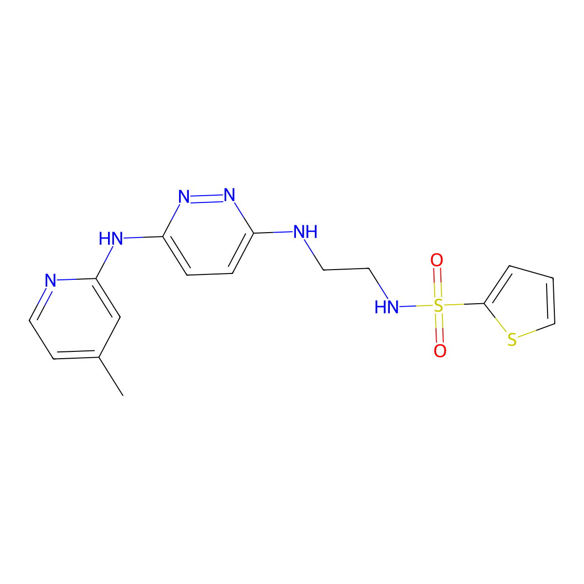 N-(2-((6-((4-methylpyridin-2-yl)amino)pyridazin-3-yl)amino)ethyl)thiophene-2-sulfonamide molecular structure, CAS 1021259-26-6