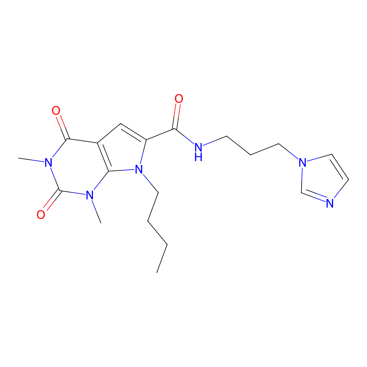 7-butyl-N-[3-(1H-imidazol-1-yl)propyl]-1,3-dimethyl-2,4-dioxo-1H,2H,3H,4H,7H-pyrrolo[2,3-d]pyrimidine-6-carboxamide molecular structure, CAS 1021259-31-3