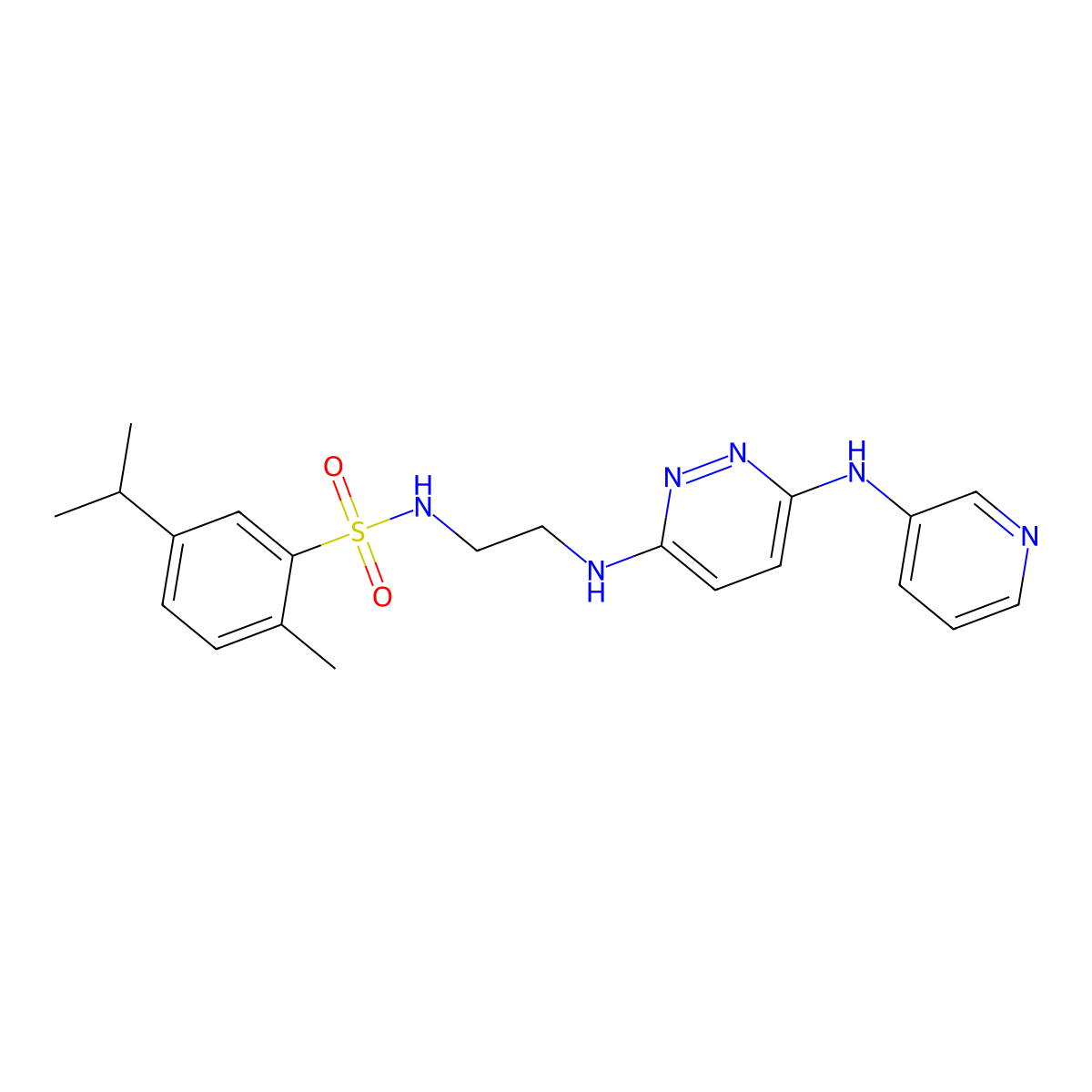 5-isopropyl-2-methyl-N-(2-((6-(pyridin-3-ylamino)pyridazin-3-yl)amino)ethyl)benzenesulfonamide molecular structure, CAS 1021259-36-8