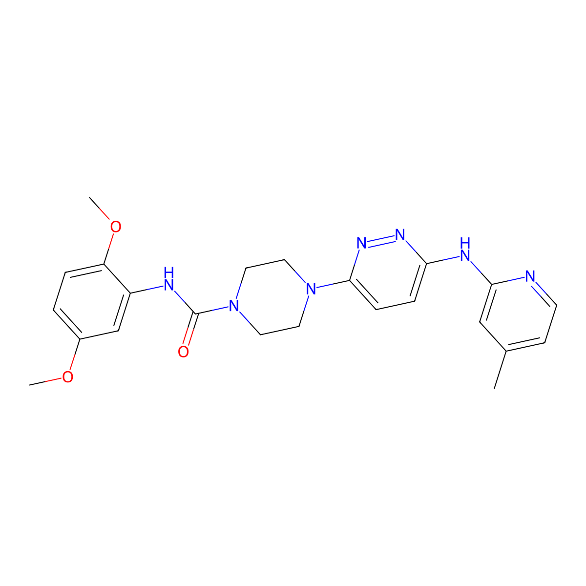 N-(2,5-dimethoxyphenyl)-4-(6-((4-methylpyridin-2-yl)amino)pyridazin-3-yl)piperazine-1-carboxamide molecular structure, CAS 1021259-38-0