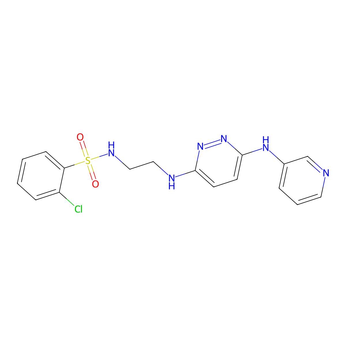 2-chloro-N-(2-((6-(pyridin-3-ylamino)pyridazin-3-yl)amino)ethyl)benzenesulfonamide molecular structure, CAS 1021259-39-1