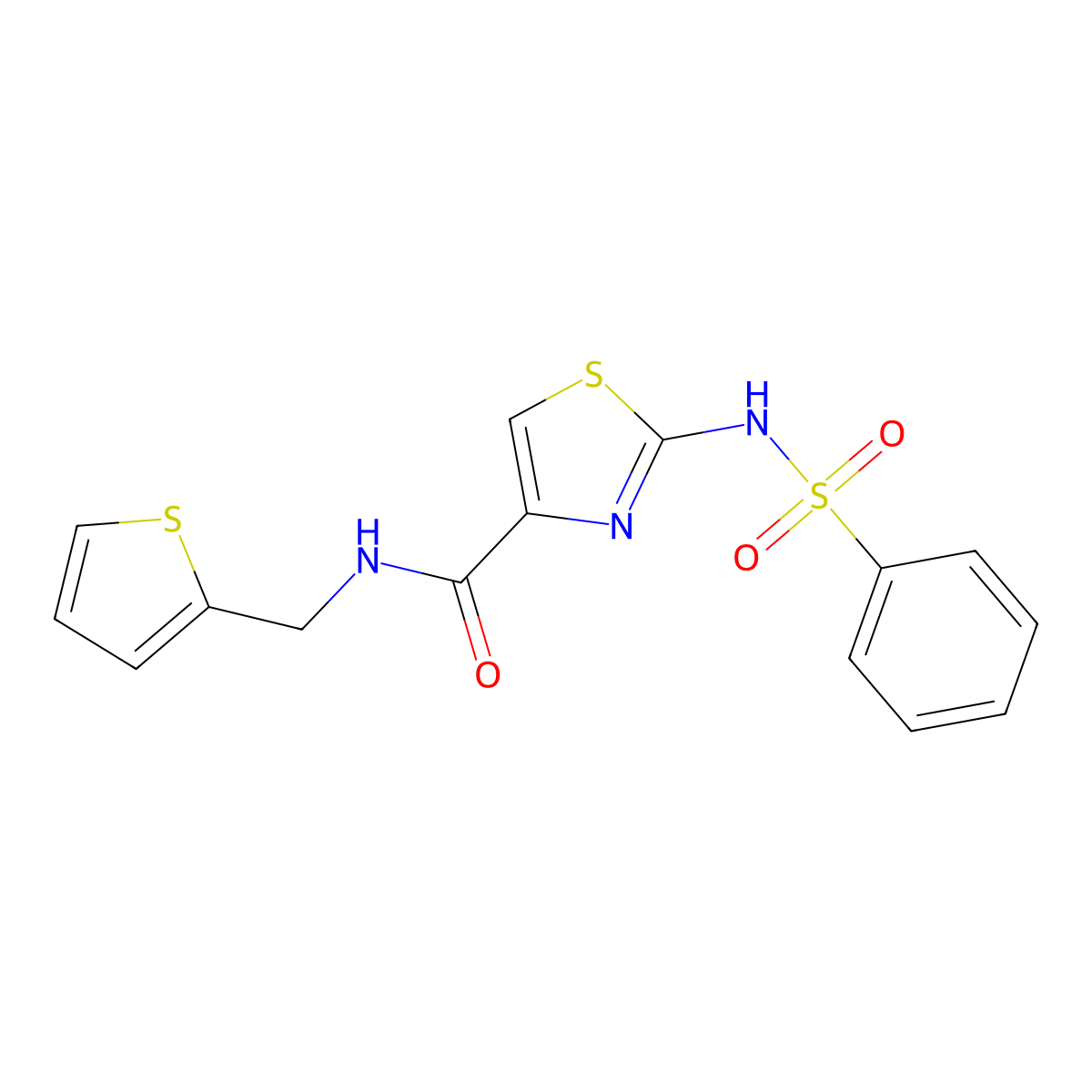 2-(phenylsulfonamido)-N-(thiophen-2-ylmethyl)thiazole-4-carboxamide molecular structure, CAS 1021259-49-3
