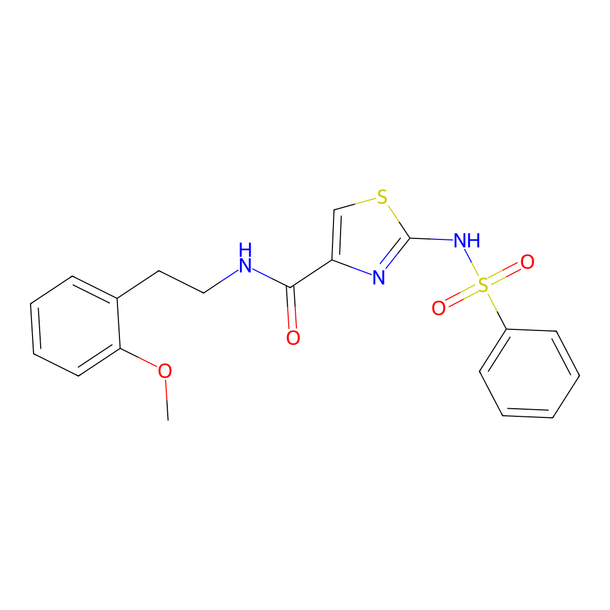 N-(2-methoxyphenethyl)-2-(phenylsulfonamido)thiazole-4-carboxamide molecular structure, CAS 1021259-51-7