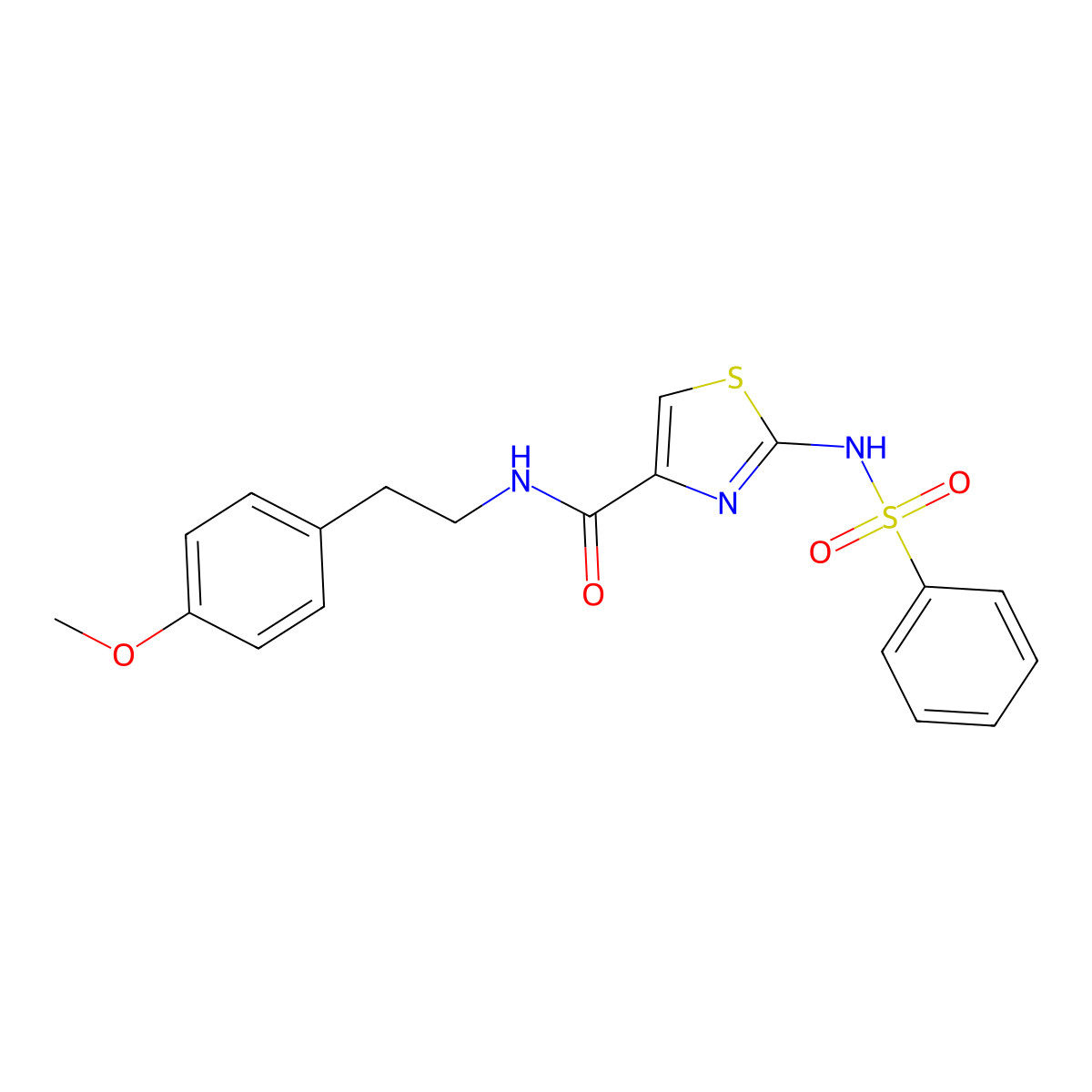 N-(4-methoxyphenethyl)-2-(phenylsulfonamido)thiazole-4-carboxamide molecular structure, CAS 1021259-52-8