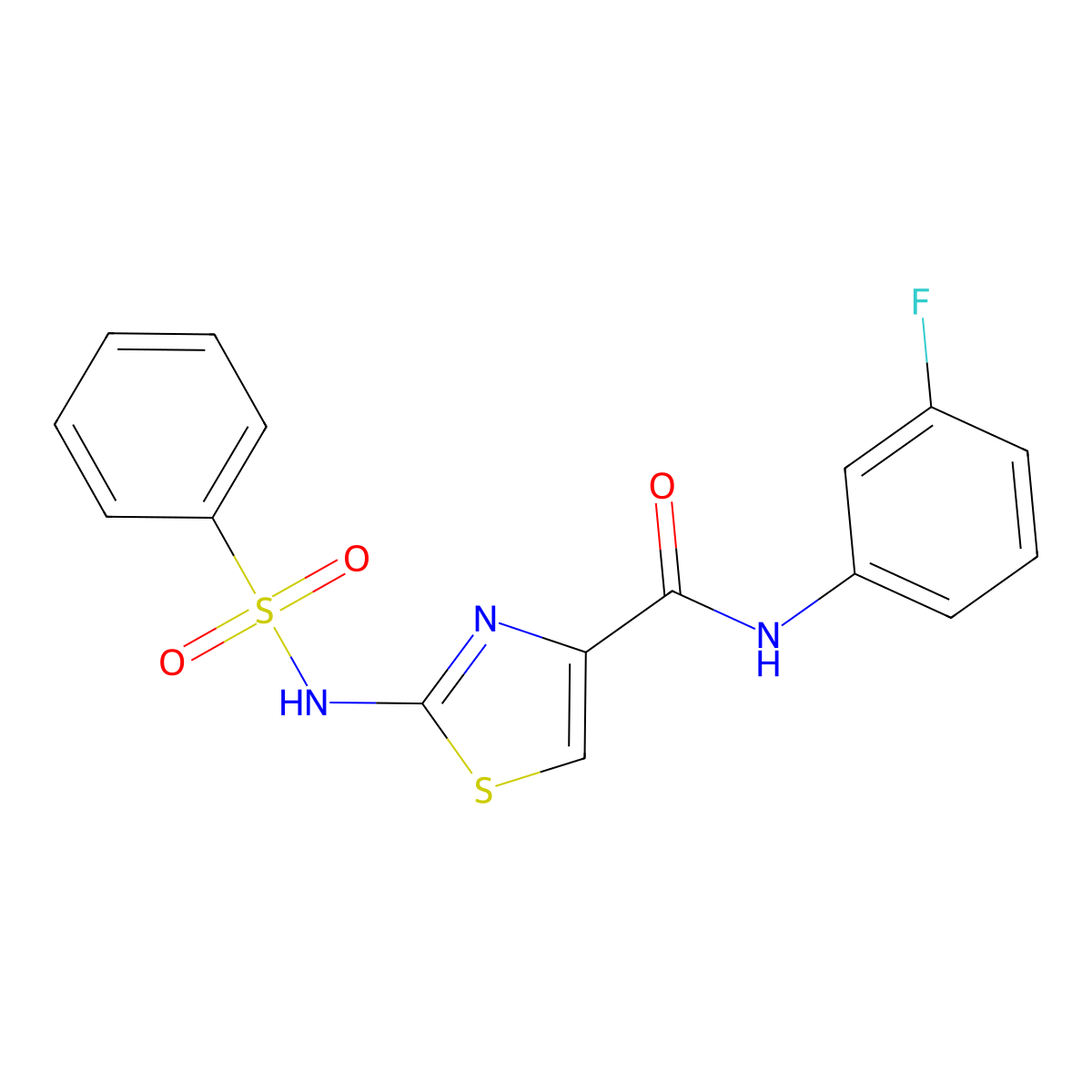 2-benzenesulfonamido-N-(3-fluorophenyl)-1,3-thiazole-4-carboxamide molecular structure, CAS 1021259-54-0