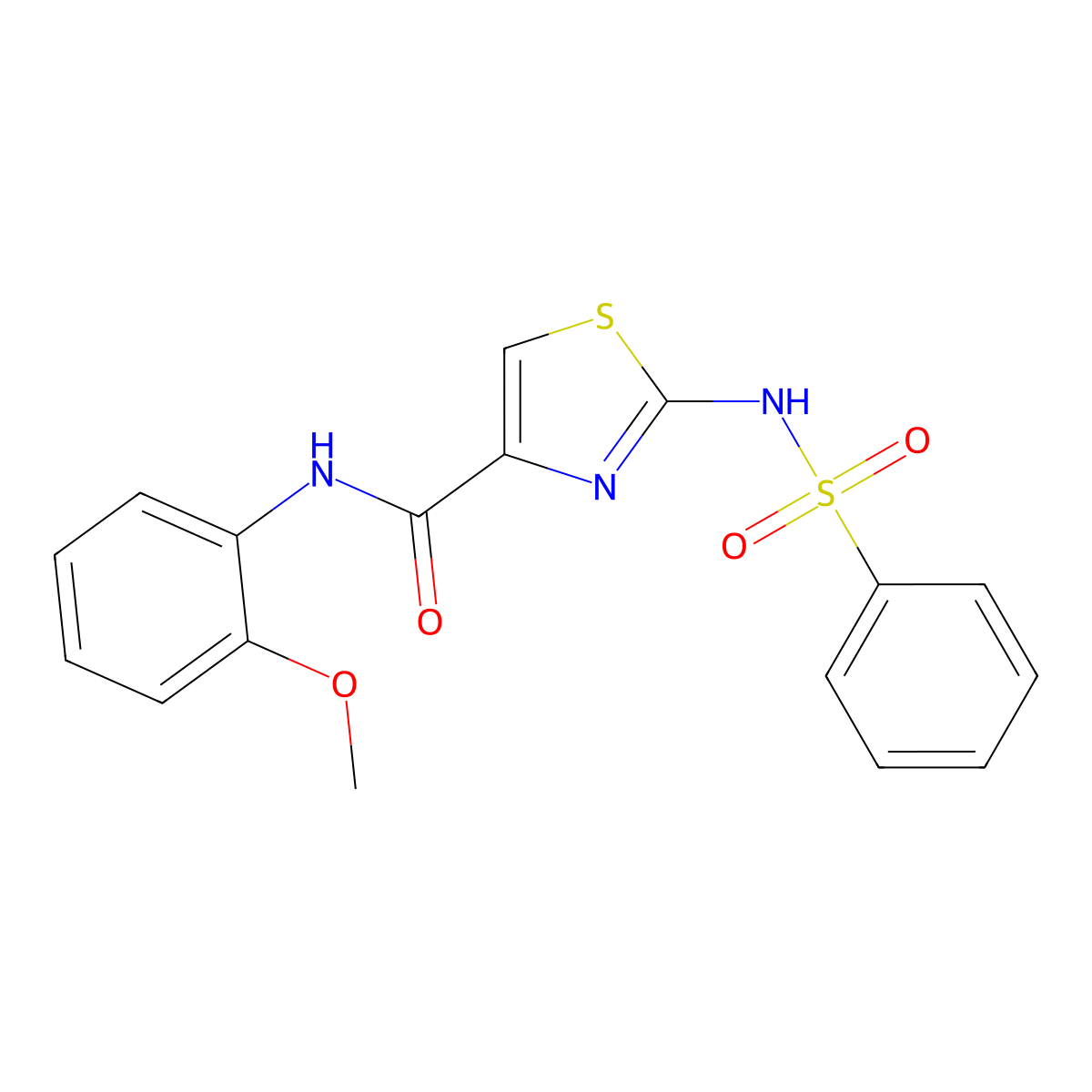 2-benzenesulfonamido-N-(2-methoxyphenyl)-1,3-thiazole-4-carboxamide molecular structure, CAS 1021259-56-2
