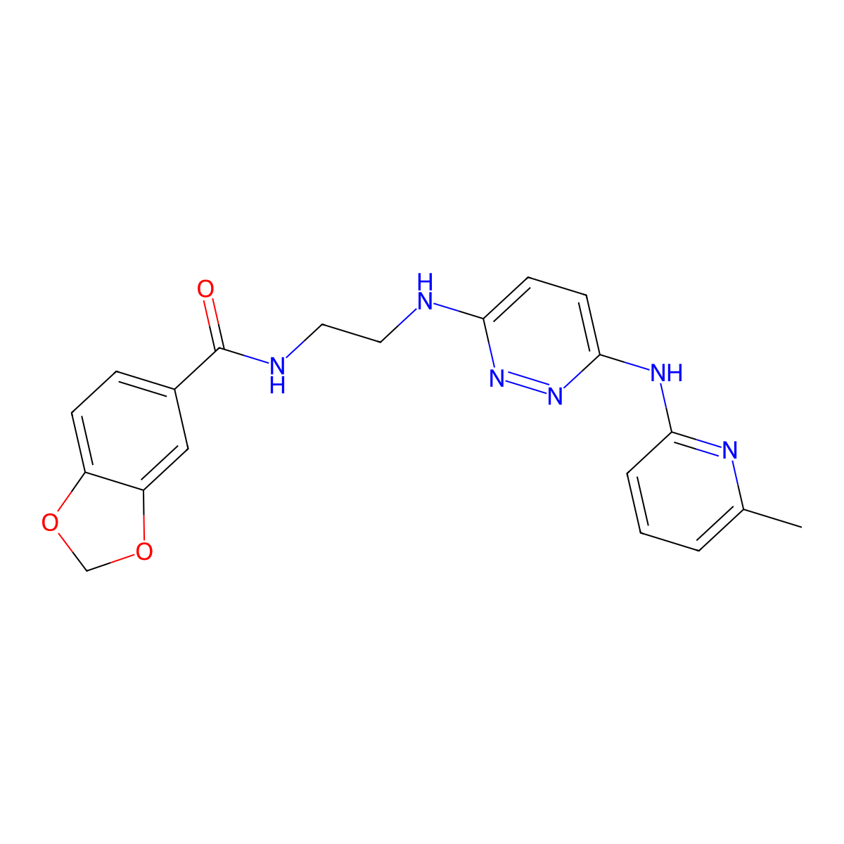N-(2-((6-((6-methylpyridin-2-yl)amino)pyridazin-3-yl)amino)ethyl)benzo[d][1,3]dioxole-5-carboxamide molecular structure, CAS 1021259-57-3