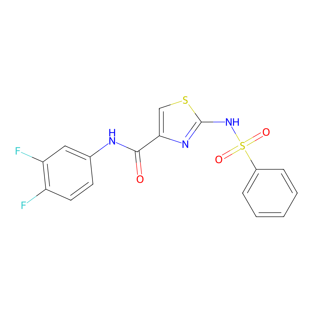 2-benzenesulfonamido-N-(3,4-difluorophenyl)-1,3-thiazole-4-carboxamide molecular structure, CAS 1021259-60-8