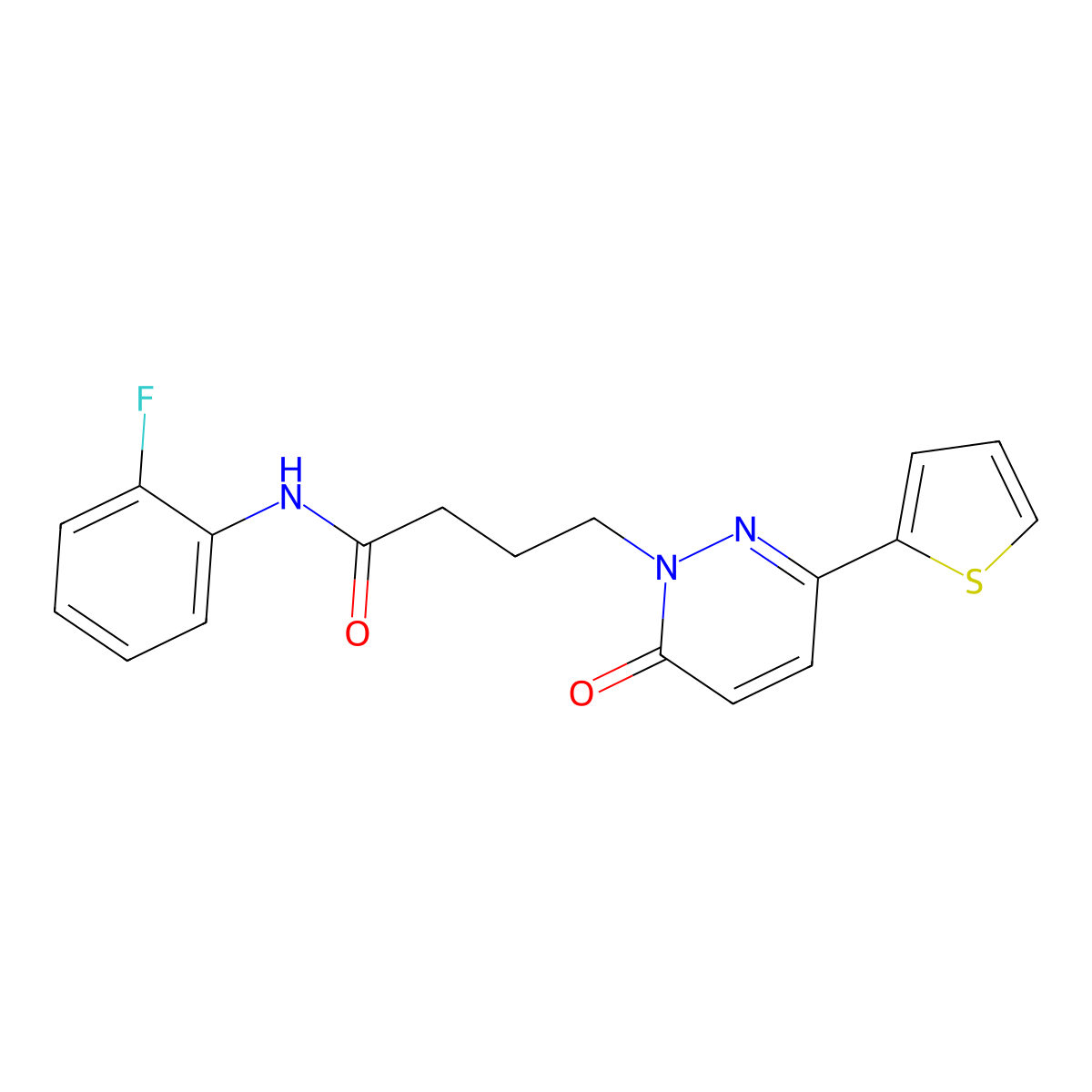 N-(2-fluorophenyl)-4-[6-oxo-3-(thiophen-2-yl)-1,6-dihydropyridazin-1-yl]butanamide molecular structure, CAS 1021259-64-2