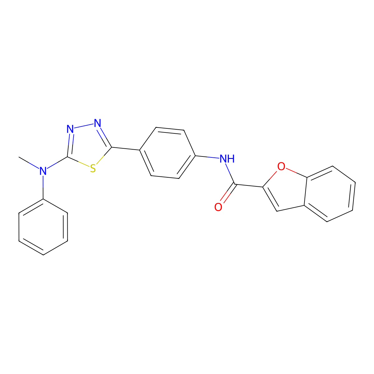 N-(4-{5-[methyl(phenyl)amino]-1,3,4-thiadiazol-2-yl}phenyl)-1-benzofuran-2-carboxamide molecular structure, CAS 1021259-68-6