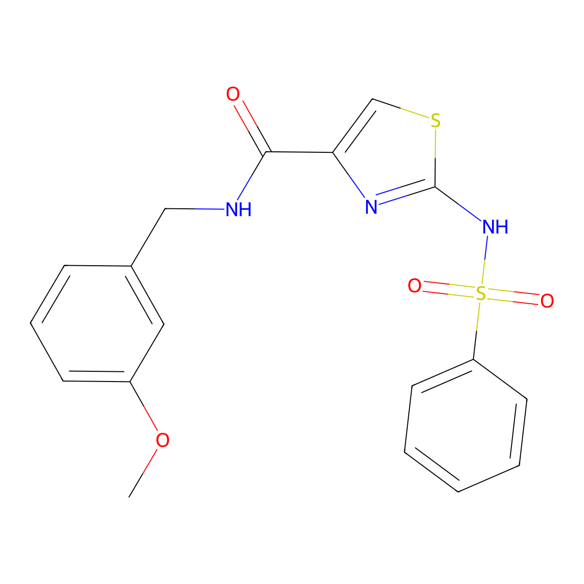 N-(3-methoxybenzyl)-2-(phenylsulfonamido)thiazole-4-carboxamide molecular structure, CAS 1021259-69-7