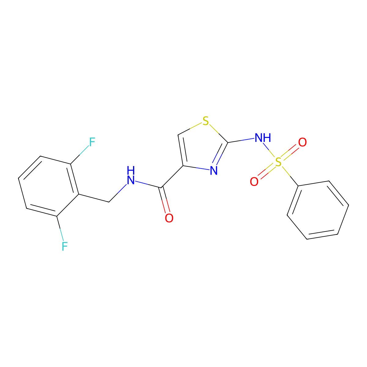 2-benzenesulfonamido-N-[(2,6-difluorophenyl)methyl]-1,3-thiazole-4-carboxamide molecular structure, CAS 1021259-73-3