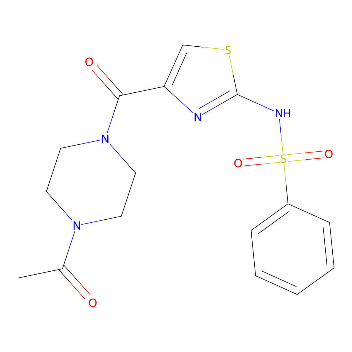 N-(4-(4-acetylpiperazine-1-carbonyl)thiazol-2-yl)benzenesulfonamide molecular structure, CAS 1021259-76-6