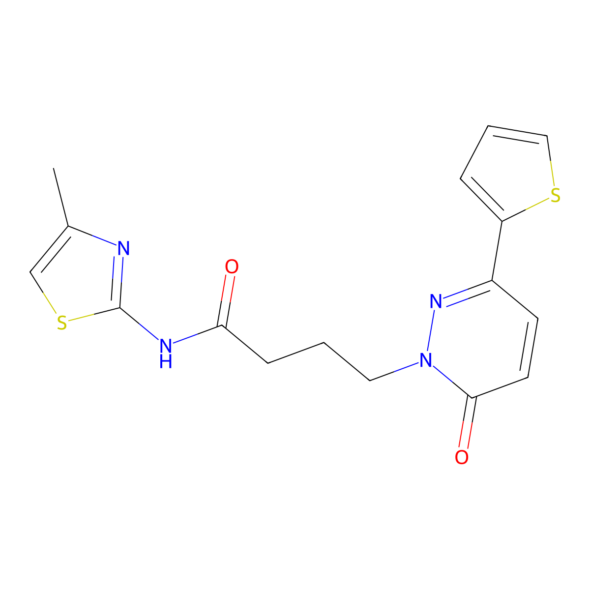 N-(4-methyl-1,3-thiazol-2-yl)-4-[6-oxo-3-(thiophen-2-yl)-1,6-dihydropyridazin-1-yl]butanamide molecular structure, CAS 1021259-77-7