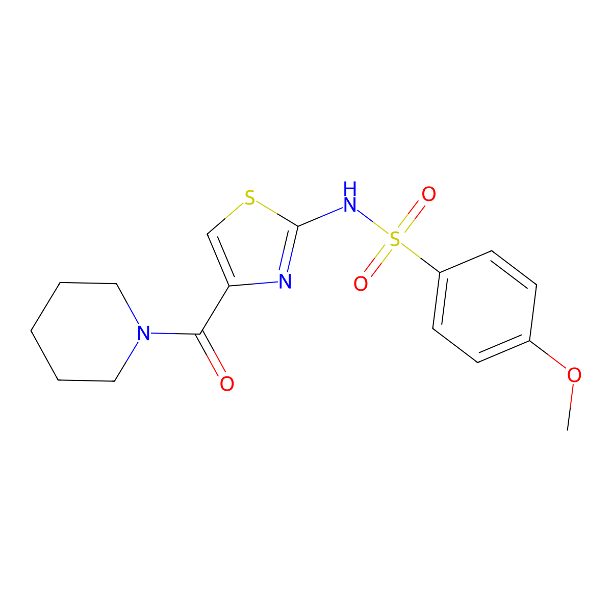 4-methoxy-N-[4-(piperidine-1-carbonyl)-1,3-thiazol-2-yl]benzene-1-sulfonamide molecular structure, CAS 1021259-82-4