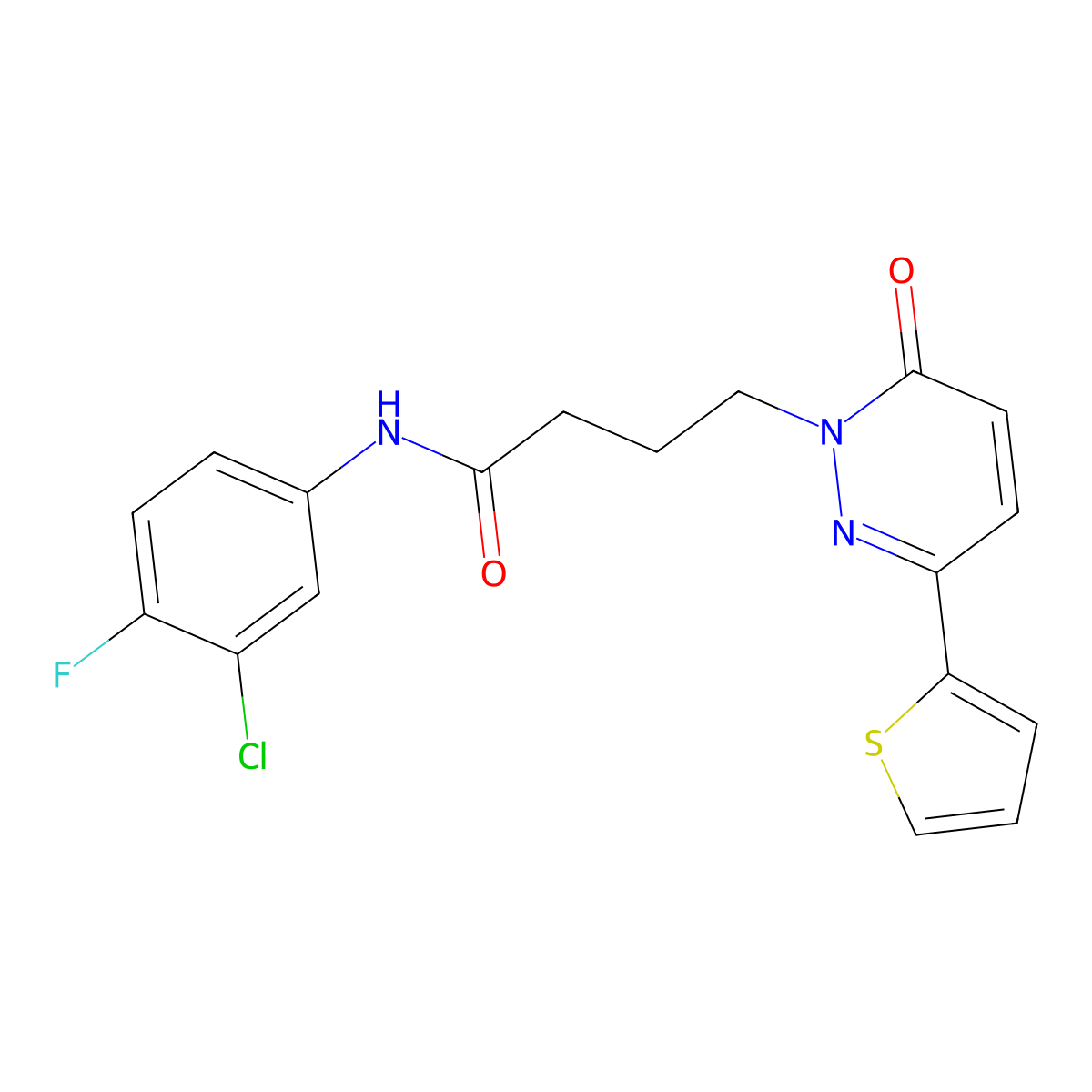 N-(3-chloro-4-fluorophenyl)-4-[6-oxo-3-(thiophen-2-yl)-1,6-dihydropyridazin-1-yl]butanamide molecular structure, CAS 1021259-85-7
