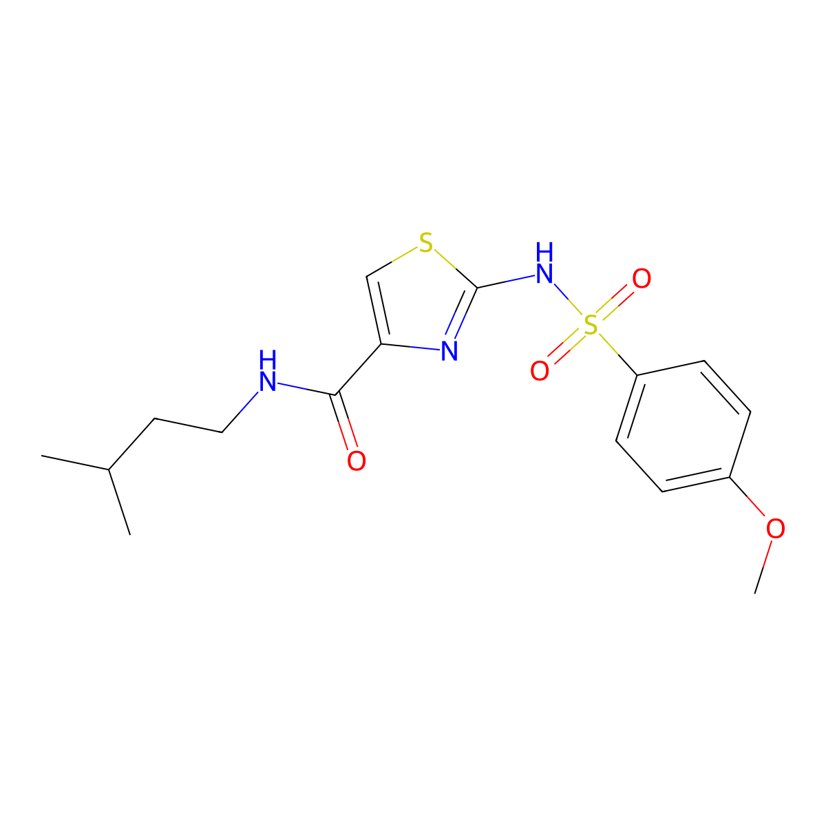 N-isopentyl-2-(4-methoxyphenylsulfonamido)thiazole-4-carboxamide molecular structure, CAS 1021259-86-8