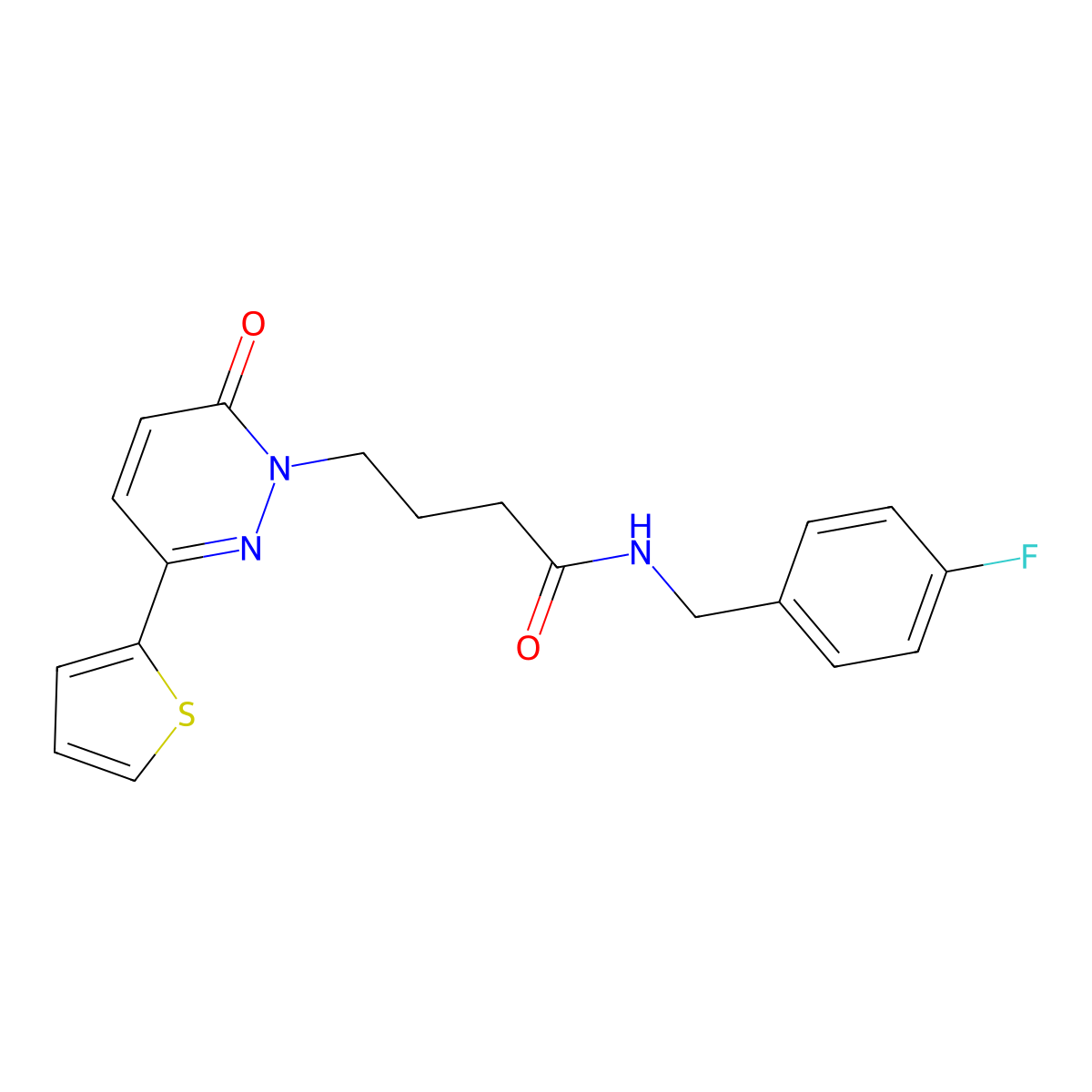 N-[(4-fluorophenyl)methyl]-4-[6-oxo-3-(thiophen-2-yl)-1,6-dihydropyridazin-1-yl]butanamide molecular structure, CAS 1021259-89-1