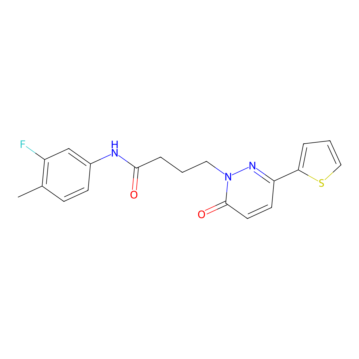 N-(3-fluoro-4-methylphenyl)-4-[6-oxo-3-(thiophen-2-yl)-1,6-dihydropyridazin-1-yl]butanamide molecular structure, CAS 1021259-91-5